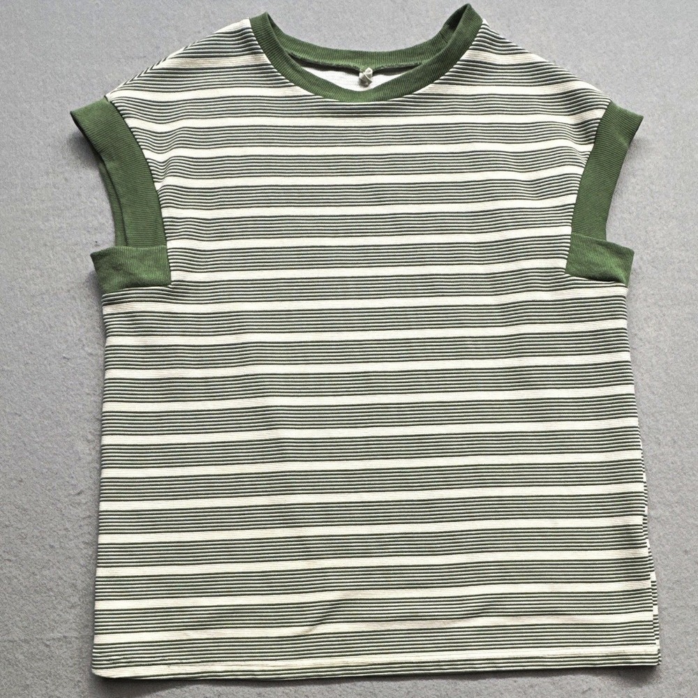 Evaless Striped Sleeveless Tank Top Green White Ribbed Knit Size Medum